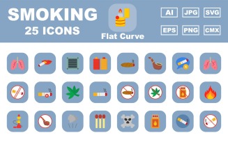 25 Premium Smoking Flat Curve Icon Pack