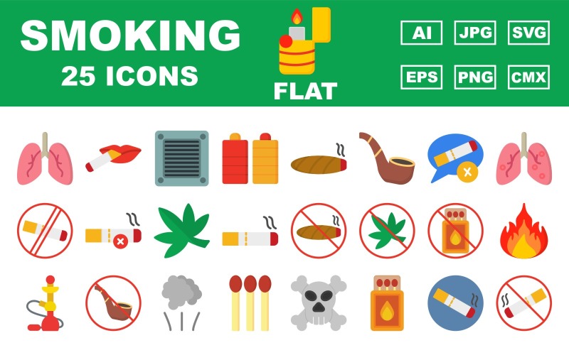 25 Premium Smoking Flat Icon Pack Icon Set