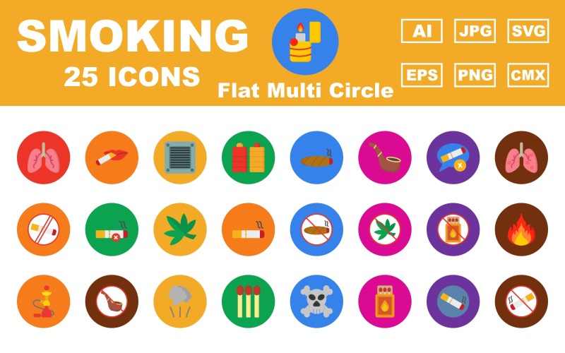 25 Premium Smoking Flat Multi Circle Icon Pack Icon Set