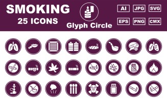 25 Premium Smoking Glyph Circle Icon Pack