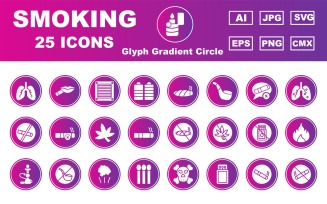 25 Premium Smoking Glyph Gradient Circle Icon Pack