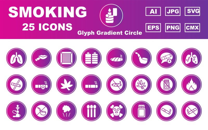 25 Premium Smoking Glyph Gradient Circle Icon Pack Icon Set