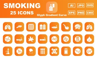 25 Premium Smoking Glyph Gradient Curve Icon Pack