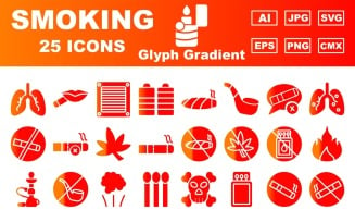 25 Premium Smoking Glyph Gradient Icon Pack