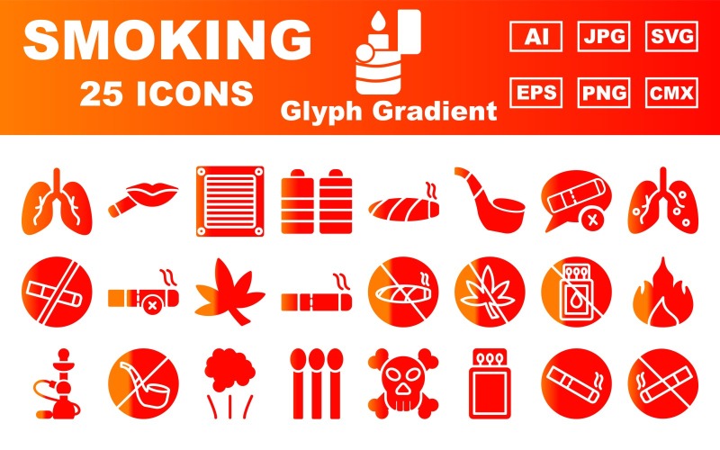25 Premium Smoking Glyph Gradient Icon Pack Icon Set