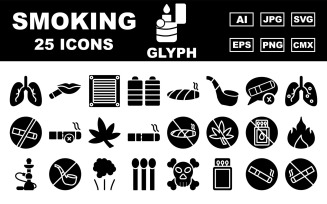 25 Premium Smoking Glyph Icon Pack