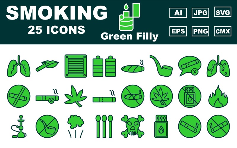 25 Premium Smoking Green Filly Icon Pack Icon Set
