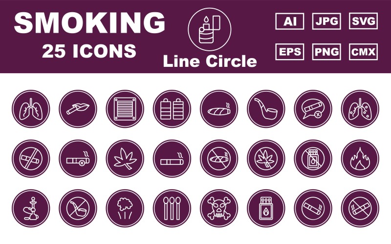 25 Premium Smoking Line Circle Icon Pack Icon Set