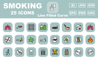 25 Premium Smoking Line Filled Curve Icon Pack