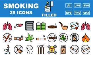 25 Premium Smoking Line Filled Icon Pack