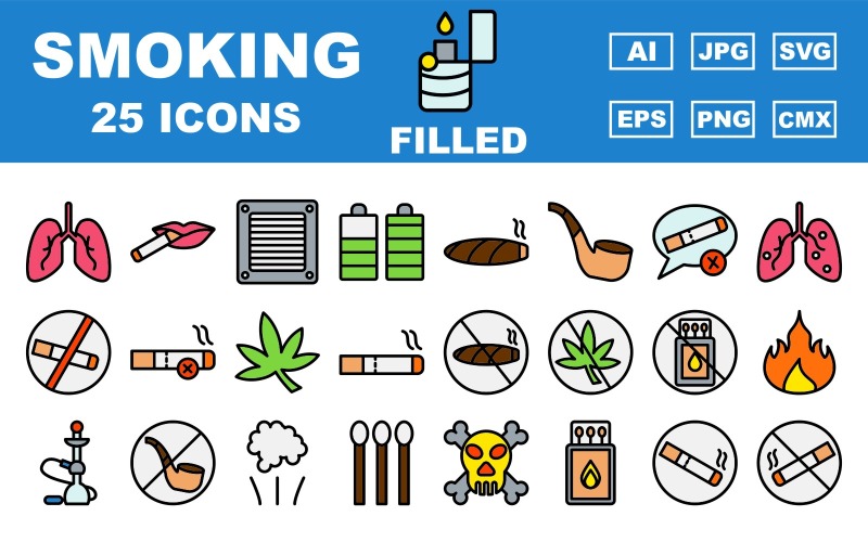 25 Premium Smoking Line Filled Icon Pack Icon Set