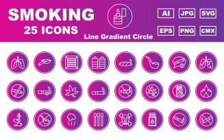 25 Premium Smoking Line Gradient Circle Icon Pack