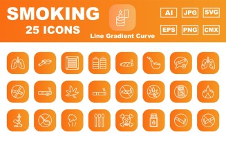 25 Premium Smoking Line Gradient Curve Icon Pack