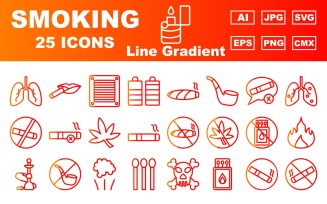 25 Premium Smoking Line Gradient Icon Pack