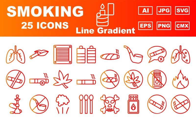 25 Premium Smoking Line Gradient Icon Pack Icon Set