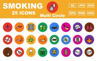 25 Premium Smoking Multi Circle Icon Pack