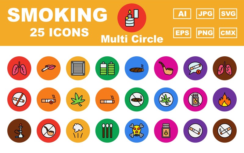 25 Premium Smoking Multi Circle Icon Pack Icon Set
