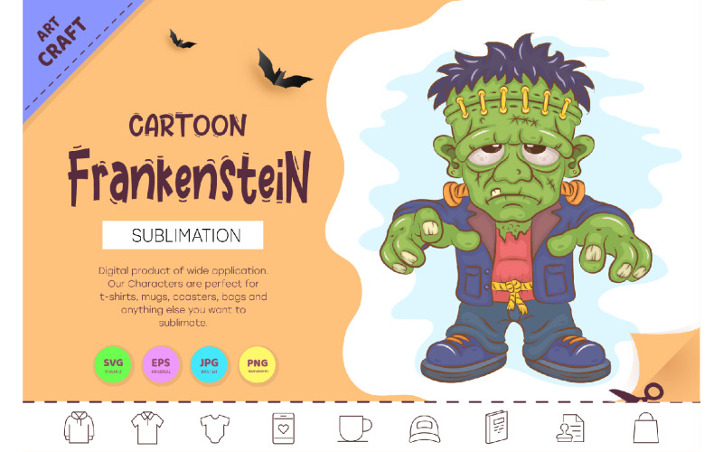 Cartoon Frankenstein. Crafting, Sublimation. Vector Graphic