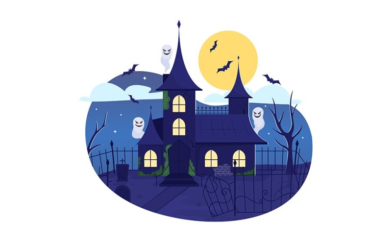 Haunted house 2D vector isolated illustration Illustration