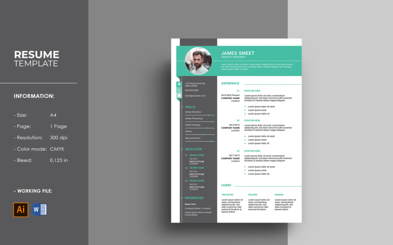 One Page Resume / Cv Template Resume Template