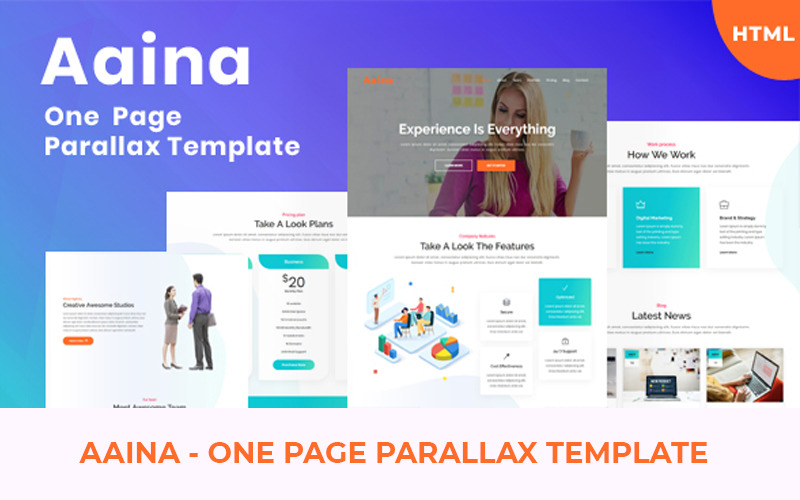 Aaina - One Page Parallax HTML Template Landing Page Template