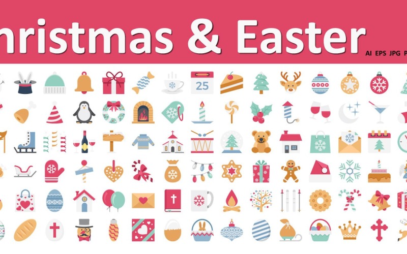 Christmas and Easter Celebration Vector Icons Pack | AI | EPS | SVG Icon Set