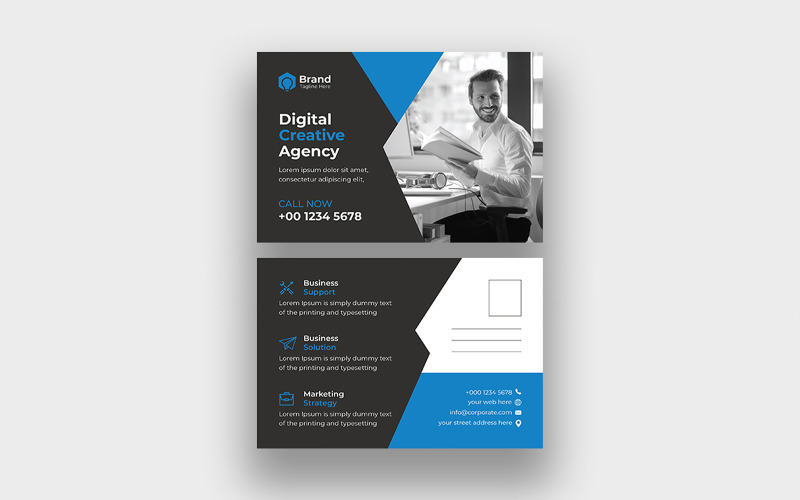 Marketing Agency Modern Blue Corporate Business Postcard Design Template Corporate Identity