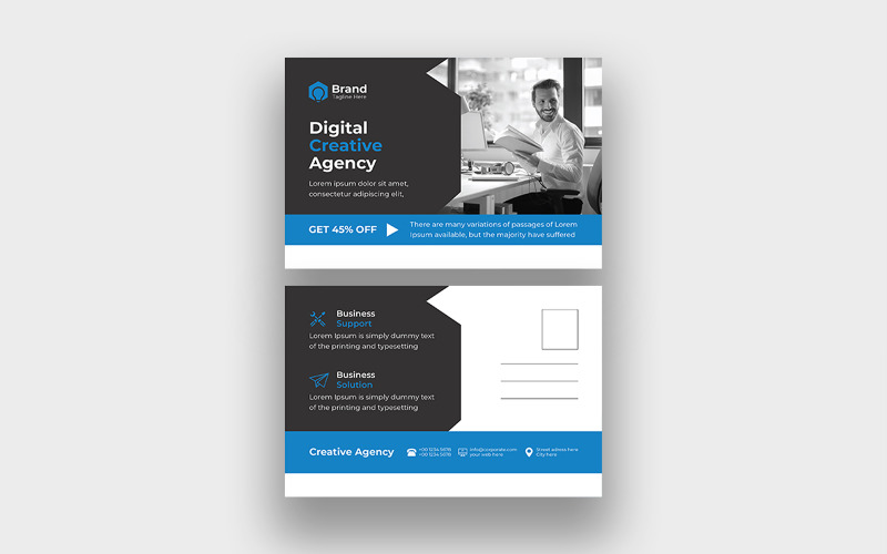 Modern Marketing Agency Blue Corporate Business Postcard Design Template Corporate Identity