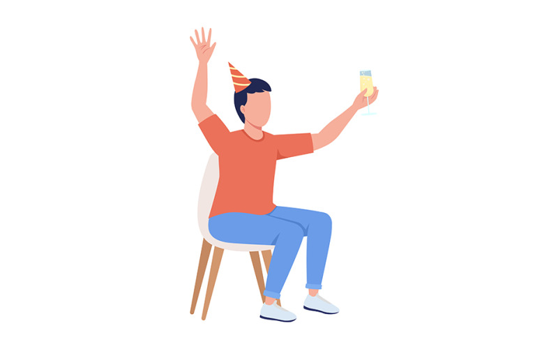 Birthday man semi flat color vector character Illustration
