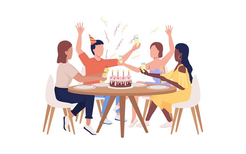 Birthday party semi flat color vector characters Illustration