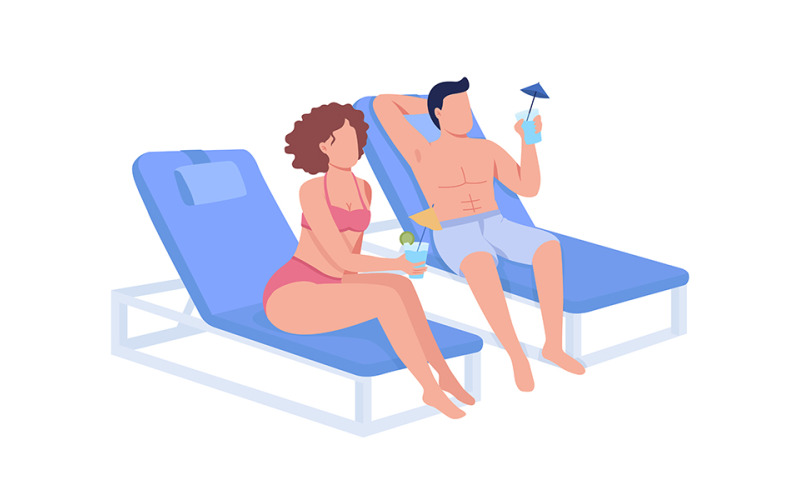 Couple drinking cocktails and relaxing together semi flat color vector characters Illustration