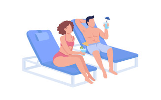 Couple drinking cocktails and relaxing together semi flat color vector characters