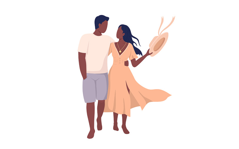 Couple walking barefoot semi flat color vector characters Illustration