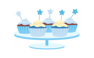 Cupcakes with whipped cream semi flat color vector object