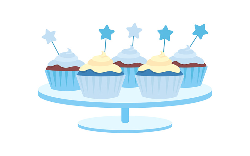 Cupcakes with whipped cream semi flat color vector object Illustration
