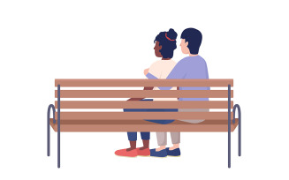 Embracing couple on bench semi flat color vector characters