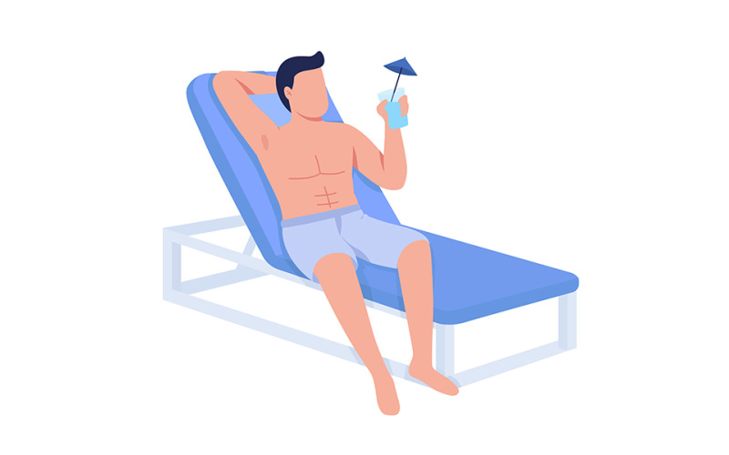 Fit body man relaxing with cocktail drink semi flat color vector character Illustration