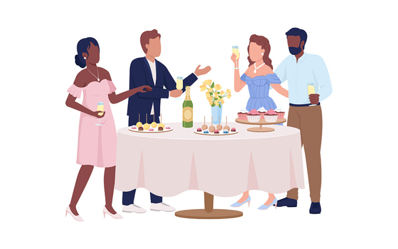 Guests chatting semi flat color vector characters Illustration
