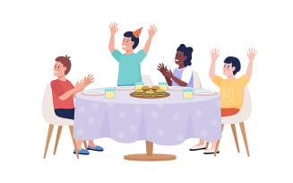 Happy kids at dining table semi flat color vector characters