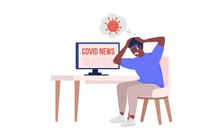 Man scared of covid news semi flat color vector character