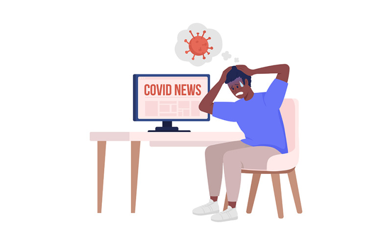 Man scared of covid news semi flat color vector character Illustration