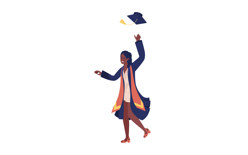 School graduate throws cap semi flat color vector character Illustration