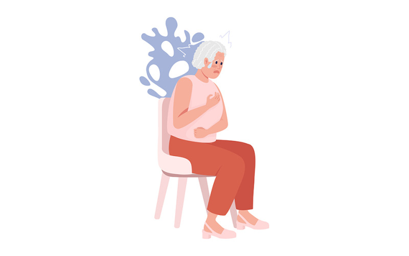 Senior lady has heart attack semi flat color vector character Illustration