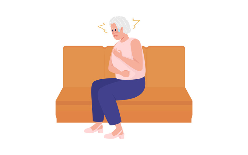 Senior woman having panic episode semi flat color vector character Illustration