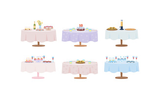 Table served for party semi flat color vector object set