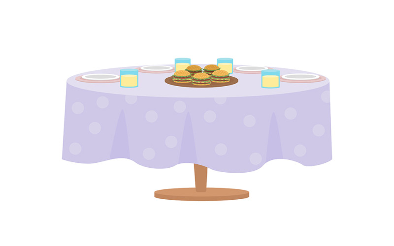 Table served for party semi flat color vector object Illustration