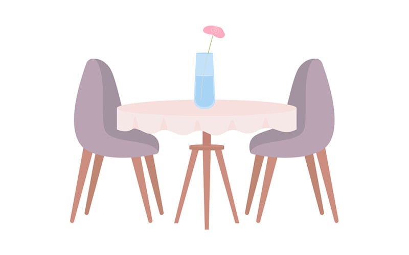 Table with tablecloth and chairs semi flat color vector object Illustration