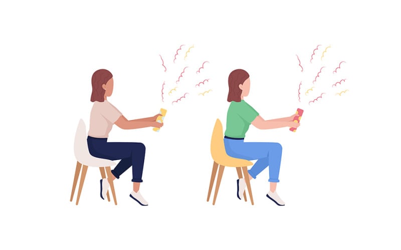 Women with confetti semi flat color vector characters set Illustration