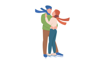 Young couple enjoy skating together semi flat color vector characters