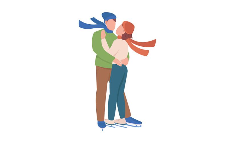 Young couple enjoy skating together semi flat color vector characters Illustration